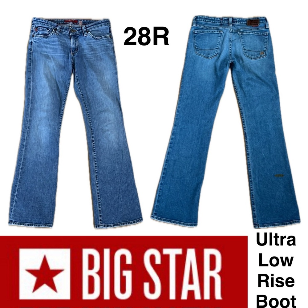 🎖️28R Vintage Sweet Boot Stretch Ultra Low Rise Big Star Denim Jeans Women's 28R